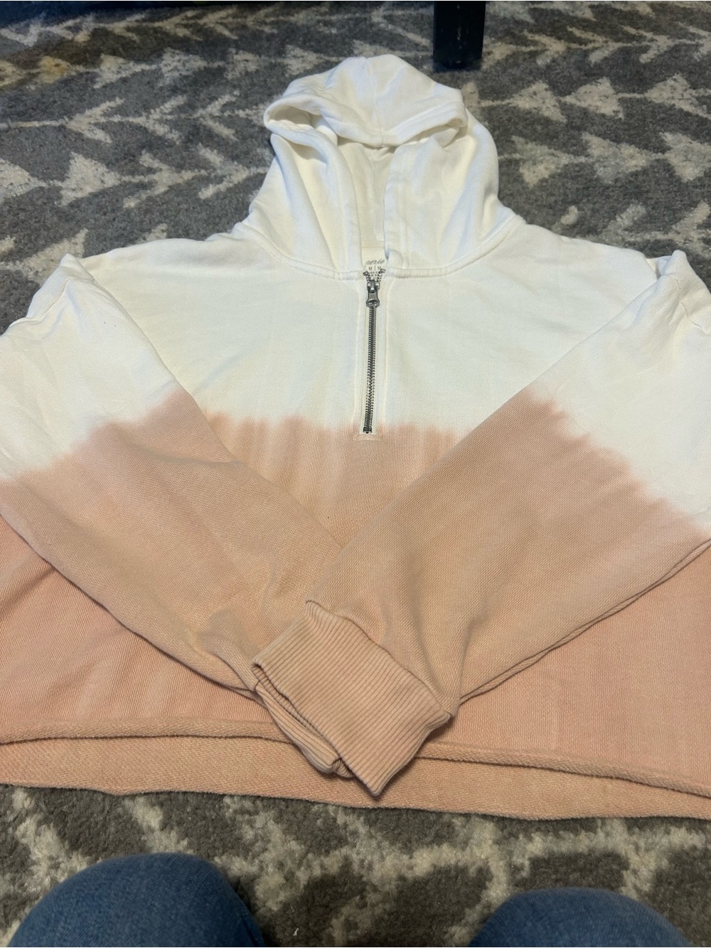 aerie White and Blush Half-Zip hoodie